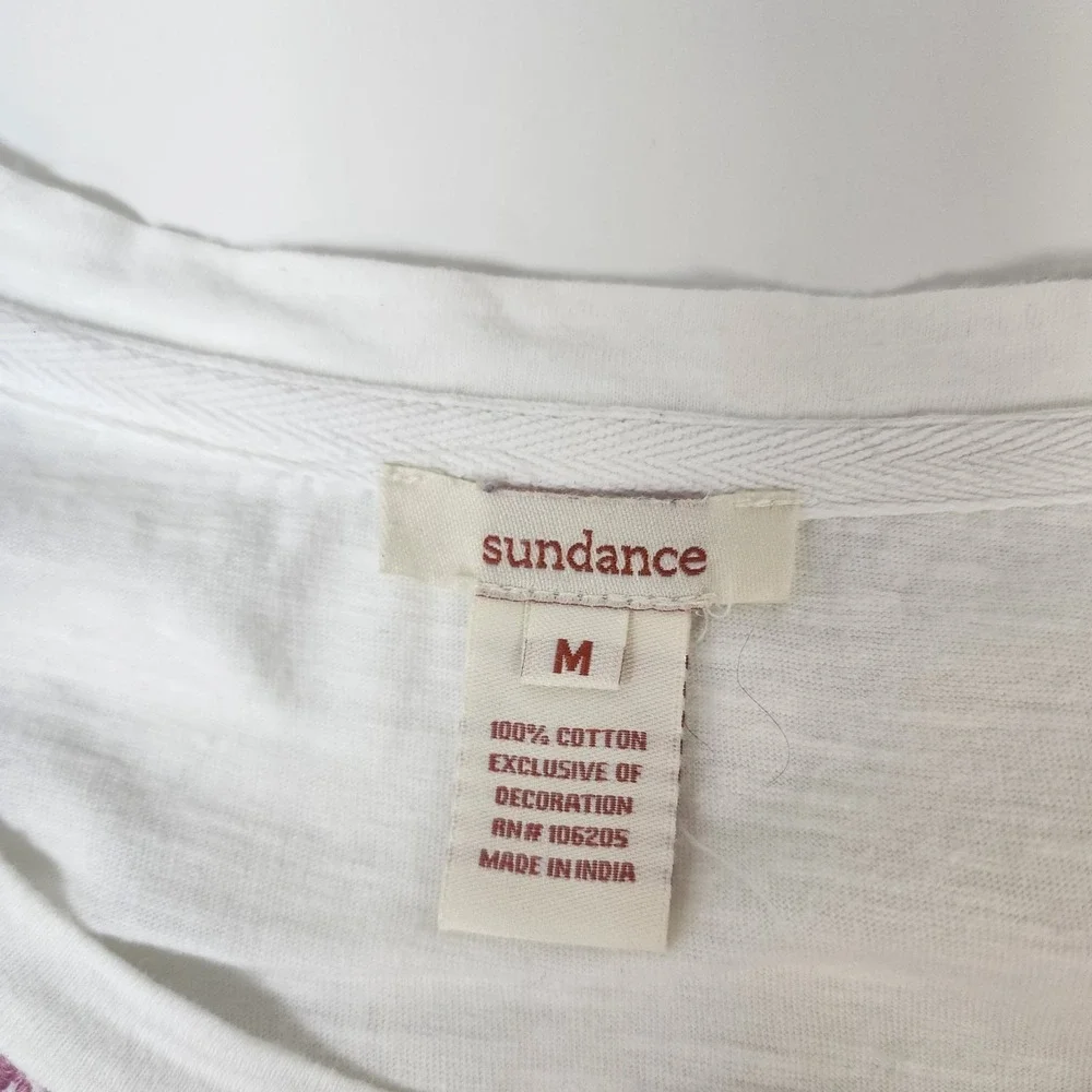 Sundance Henley Top Women's M Embroidered Beaded Ivory Artisan Boho